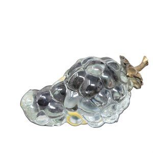 Vintage Glass Bunch of Grapes Paper Weight Brass Leaf
